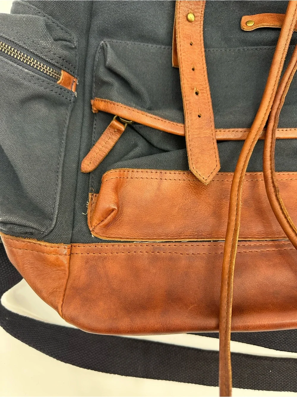 Gilded Age Globetrotter Black Canvas Backpack with Brown Leather Trim